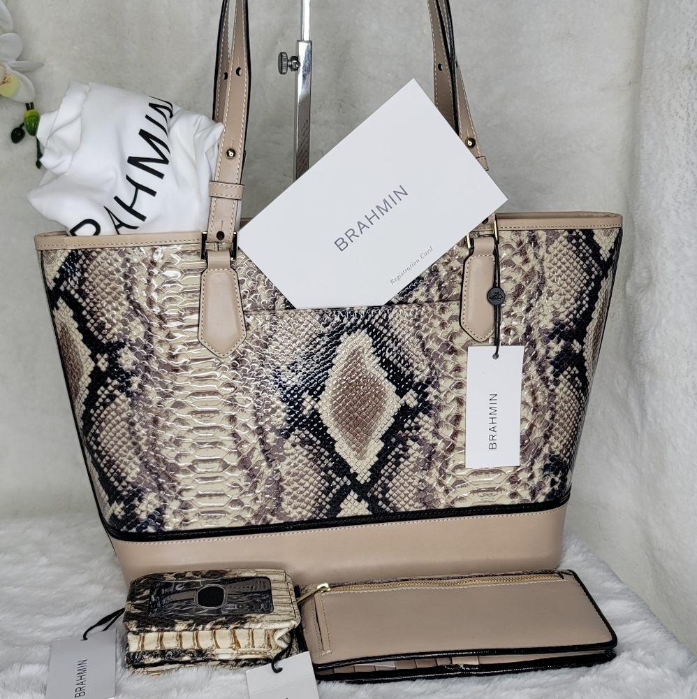 Brahmin 3 SET Italian Leather PURSE BAG Handbag Wallet  AUTHENTICITY GUARANTEE - Picture 11 of 16